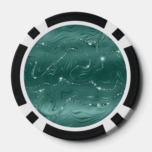 Emerald Green Glitzy Marmer Gepersonaliseerd Poker Chips (Achterkant)