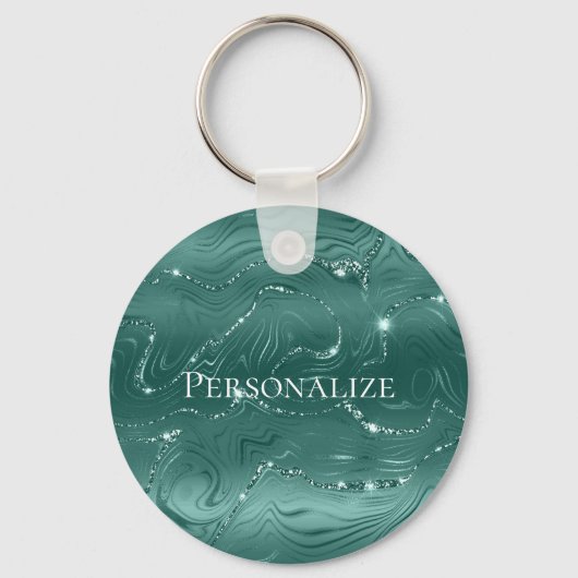 Emerald Green Glitzy Marmer Gepersonaliseerd Sleutelhanger (Voorkant)