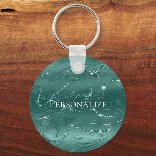 Emerald Green Glitzy Marmer Gepersonaliseerd Sleutelhanger (Voorkant)