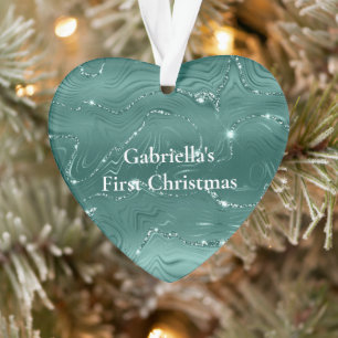 Emerald Green Glitzy Marmer Gepersonaliseerde Kers Ornament