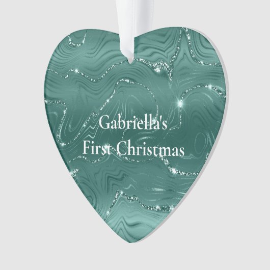Emerald Green Glitzy Marmer Gepersonaliseerde Kers Ornament (voorkant)