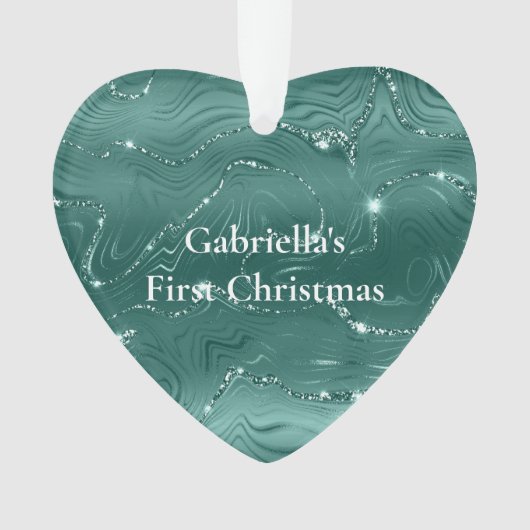 Emerald Green Glitzy Marmer Gepersonaliseerde Kers Ornament (voorkant)