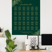 Emerald Green Gold 30 Table Wedding Seating Chart Poster (Thuiskantoor)