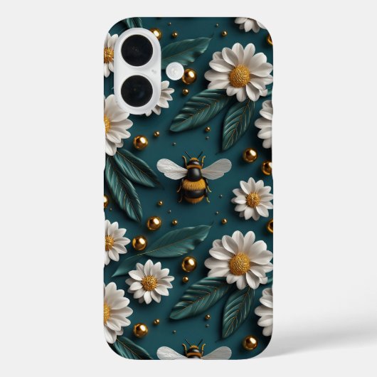 Emerald Green Gold 3D Bijen Daisy Flowers Bumble Case-Mate iPhone Case (Achterkant)