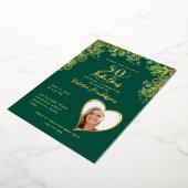 Emerald Green & Gold 50 en feestdag Folie Uitnodiging (Gedraaid)