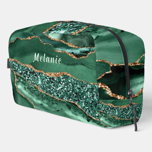 Emerald Green Gold Aangepaste Naam Gepersonaliseer Toilettasje (Rechterhoek)