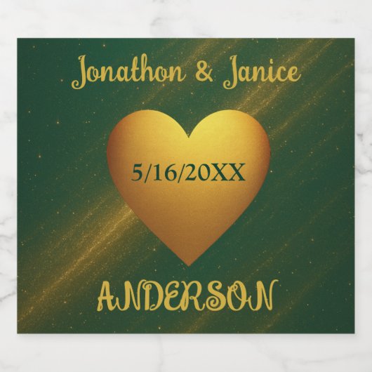 Emerald Green & Gold Aangepaste Trouwdatum Sparkling Wijnetiket (Enkel label)