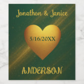 Emerald Green & Gold Aangepaste Trouwdatum Wijn Etiket (Enkel label)