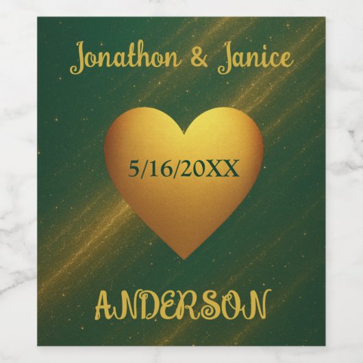 Emerald Green & Gold Aangepaste Trouwdatum Wijn Etiket (Enkel label)