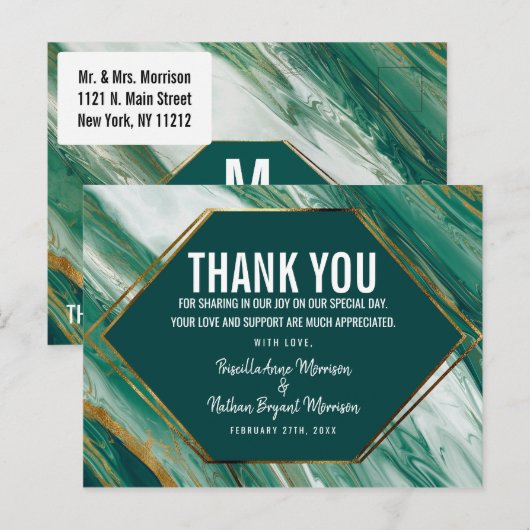 Emerald Green Gold Abstract Agaat Marmer Dank u Briefkaart (Voorkant / Achterkant)