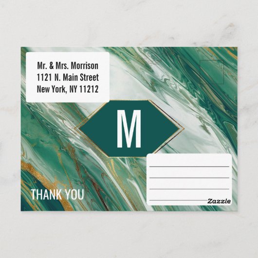 Emerald Green Gold Abstract Agaat Marmer Dank u Briefkaart (Achterkant)
