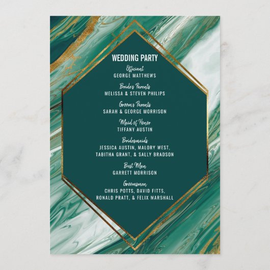 Emerald Green Gold Abstract Agate Marble Programma Programmakaart (Achterkant)