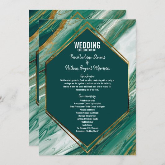 Emerald Green Gold Abstract Agate Marble Programma Programmakaart (Voorkant / Achterkant)