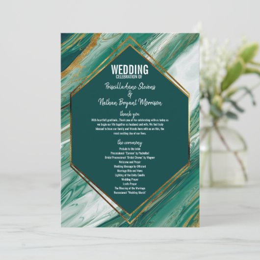 Emerald Green Gold Abstract Agate Marble Programma Programmakaart (Staand voorkant)