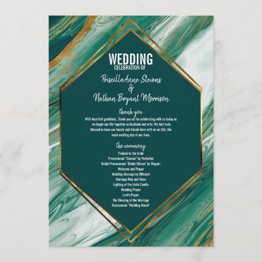 Emerald Green Gold Abstract Agate Marble Programma Programmakaart (Voorkant)