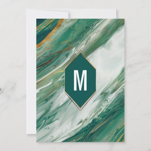 Emerald Green Gold Abstract Agate Marble Reception Kaart (Achterkant)
