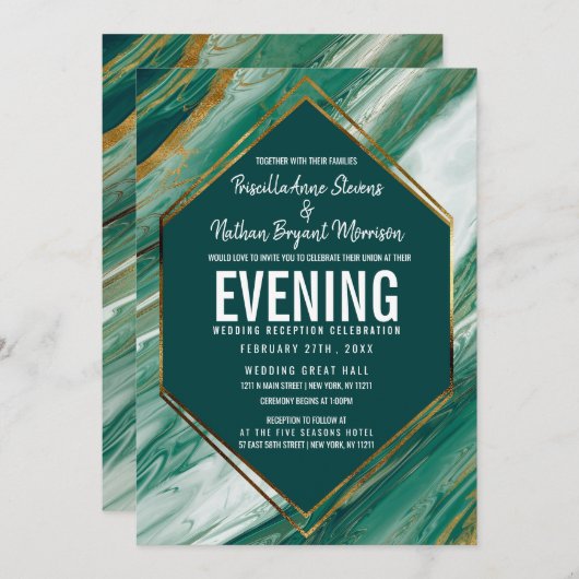 Emerald Green Gold Abstract Agate Marble Reception Kaart (Voorkant / Achterkant)