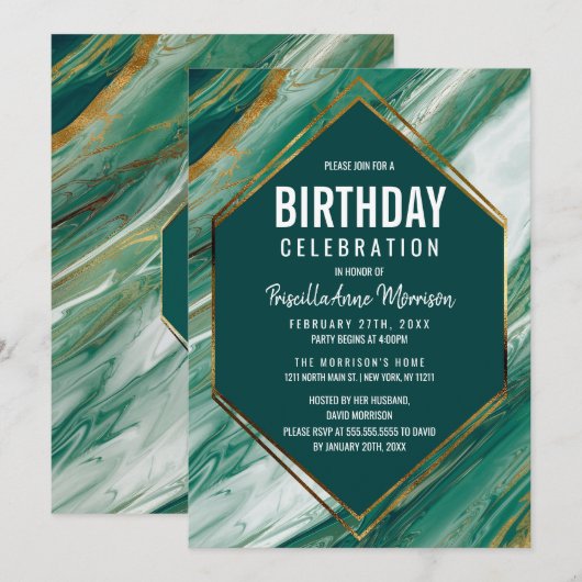 Emerald Green Gold Abstract Agate Marmer Birthday Kaart (Voorkant / Achterkant)