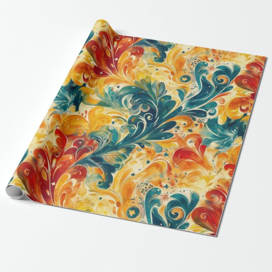 Emerald Green & Gold Abstract Paisley Bladeren (3) Cadeaupapier (Uitgerold)