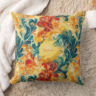 Emerald Green & Gold Abstract Paisley Bladeren (3) Kussen