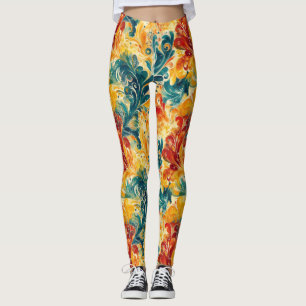 Emerald Green & Gold Abstract Paisley Bladeren (3) Leggings