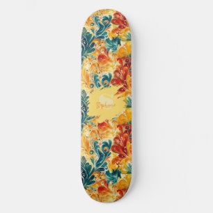 Emerald Green & Gold Abstract Paisley Bladeren (3) Persoonlijk Skateboard