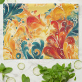 Emerald Green & Gold Abstract Paisley Bladeren (3) Theedoek (Gevouwen)
