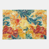 Emerald Green & Gold Abstract Paisley Bladeren (3) Theedoek (Horizontaal)