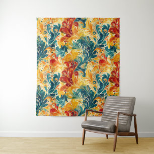 Emerald Green & Gold Abstract Paisley Bladeren Wandkleed