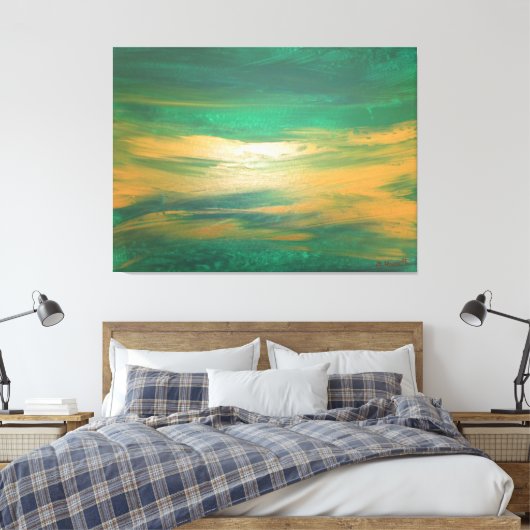 Emerald Green Gold Abstracte Kunst Hedendaags Canvas Afdruk (Insitu (Slaapkamer))
