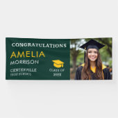 Emerald Green Gold Afstuderen Foto Afstuderen Spandoek (Horizontaal)