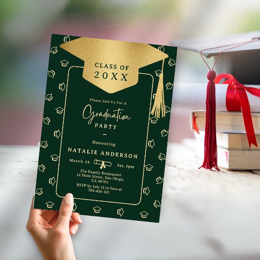 Emerald Green Gold Afstuderen Pet Graduation Party Kaart