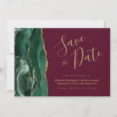Emerald Green Gold Agaat Bourgondië Save the Date Kaart (Voorkant)