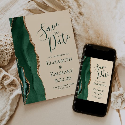 Emerald Green Gold Agaat Champagne Bewaar de datum Save The Date