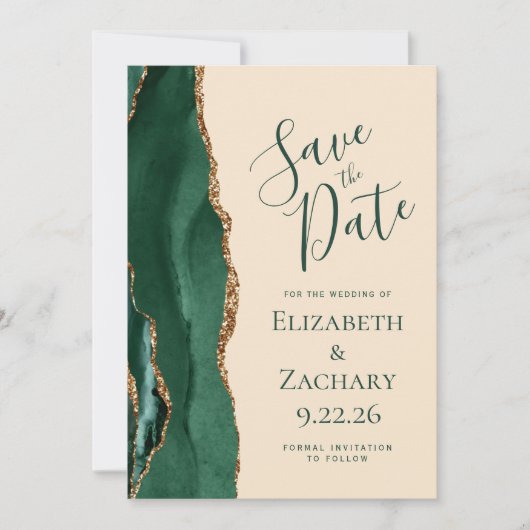 Emerald Green Gold Agaat Champagne Bewaar de datum Save The Date (Voorkant)