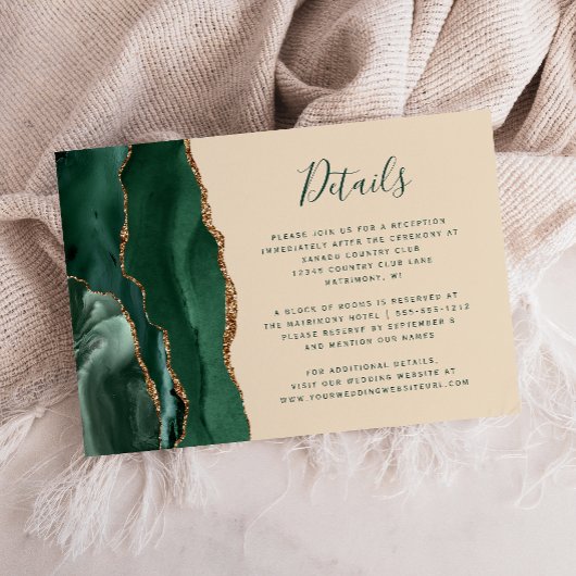 Emerald Green Gold Agaat Champagne Wedding Details Informatiekaartje