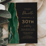 Emerald Green Gold Agaat Dark 30th Birthday Party Kaart<br><div class="desc">De linkerrand van deze elegante 30e verjaardagsfeestuitnodiging is voorzien van een smaragdgroene waterverf agaatrand met gouden faux glitter. De aanpasbare tekst combineert goudkleurig handschrift,  koperplaat en cursieve lettertypen op een leisteen zwarte achtergrond. De achterkant heeft een bijpassend smaragdgroen en gouden agaat ontwerp.</div>