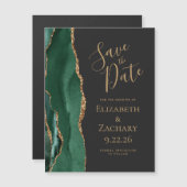Emerald Green Gold Agaat Dark Magnet Save the Date (Voorkant / Achterkant)