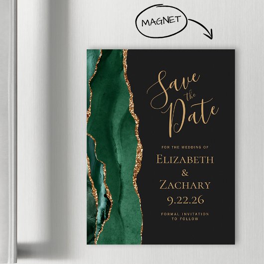 Emerald Green Gold Agaat Dark Magnet Save the Date
