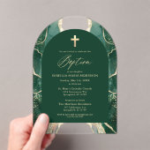 Emerald Green Gold Agaat Doop Modern Elegant Acryl Uitnodigingen (Insitu (Draagbaar))