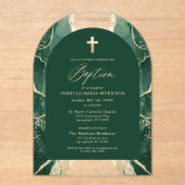 Emerald Green Gold Agaat Doop Modern Elegant Acryl Uitnodigingen (Voorkant)
