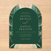 Emerald Green Gold Agaat Huwelijk Elegant Acryl Uitnodigingen (Voorkant)