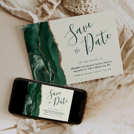 Emerald Green Gold Agaat Ivoor Save the Date Kaart
