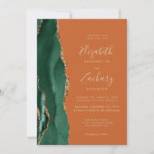 Emerald Green Gold Agaat Rust QR Code Wedding Kaart (Voorkant)