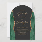 Emerald Green Gold Agaat Script Dark Arch Wedding Kaart (Voorkant)