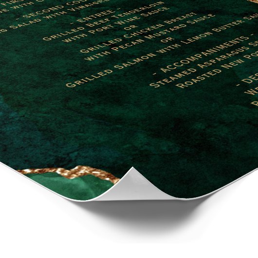 Emerald Green Gold Agaat Trouwtafel Menu Poster (Hoek)
