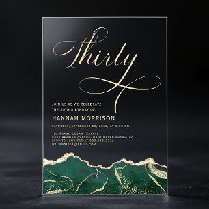 Emerald Green Gold Agate 30e veertigste verjaardag Acryl Uitnodigingen