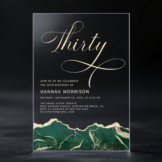 Emerald Green Gold Agate 30e veertigste verjaardag Acryl Uitnodigingen