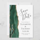 Emerald Green Gold Agate 5-foto Save the Date (Voorkant)