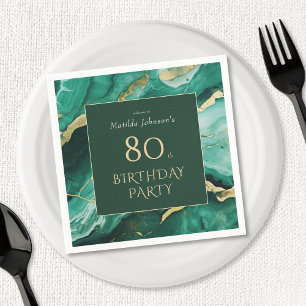Emerald Green Gold Agate 80e verjaardagsfeest Servet